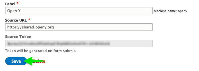 A screenshot of the source server form